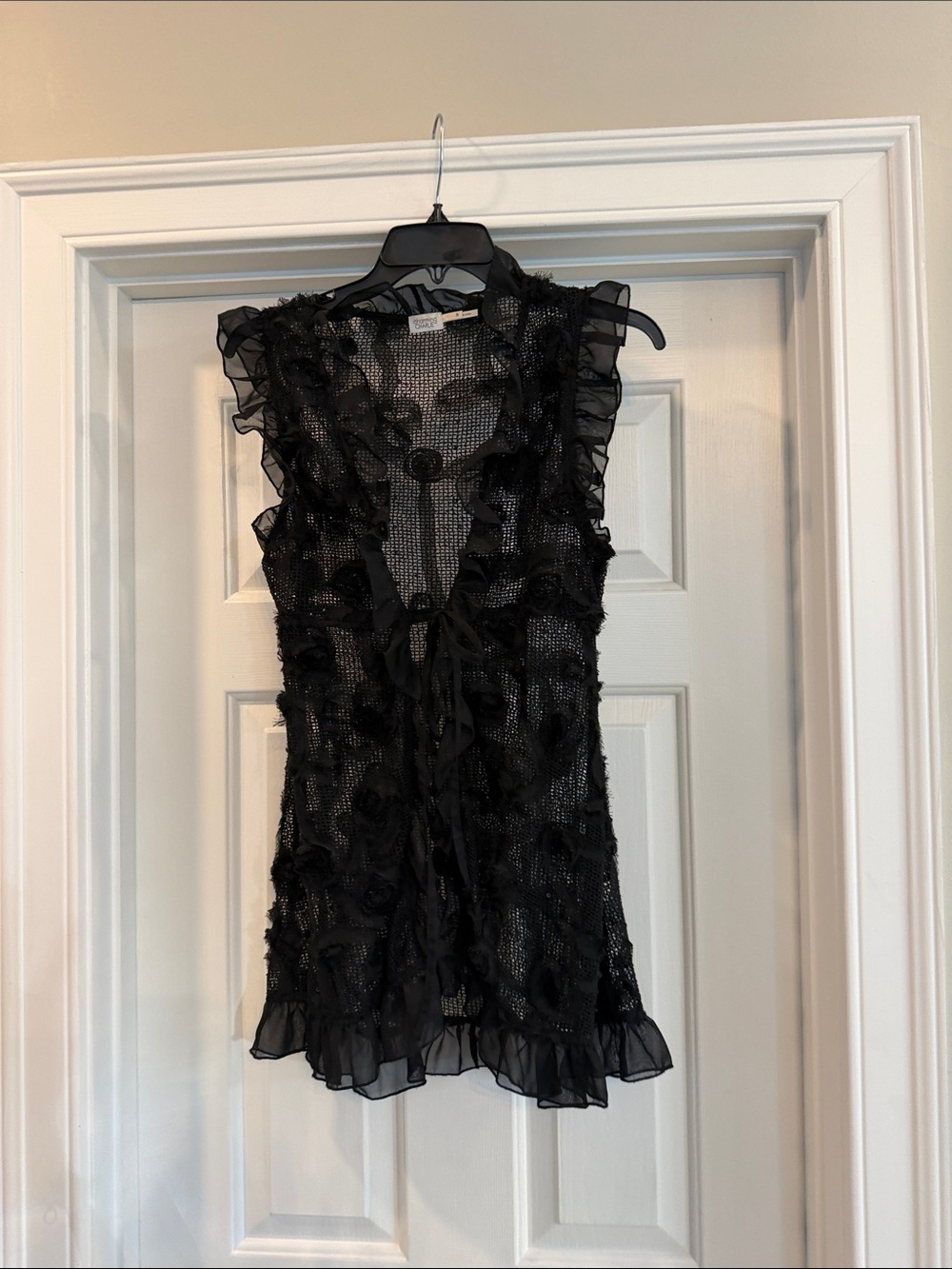 Black Ruffled Sheer Sleeveless Vest